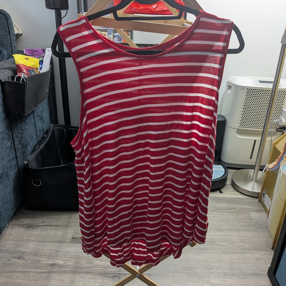 Red and White Stripped Ribbed Merona Tank Top Size XL